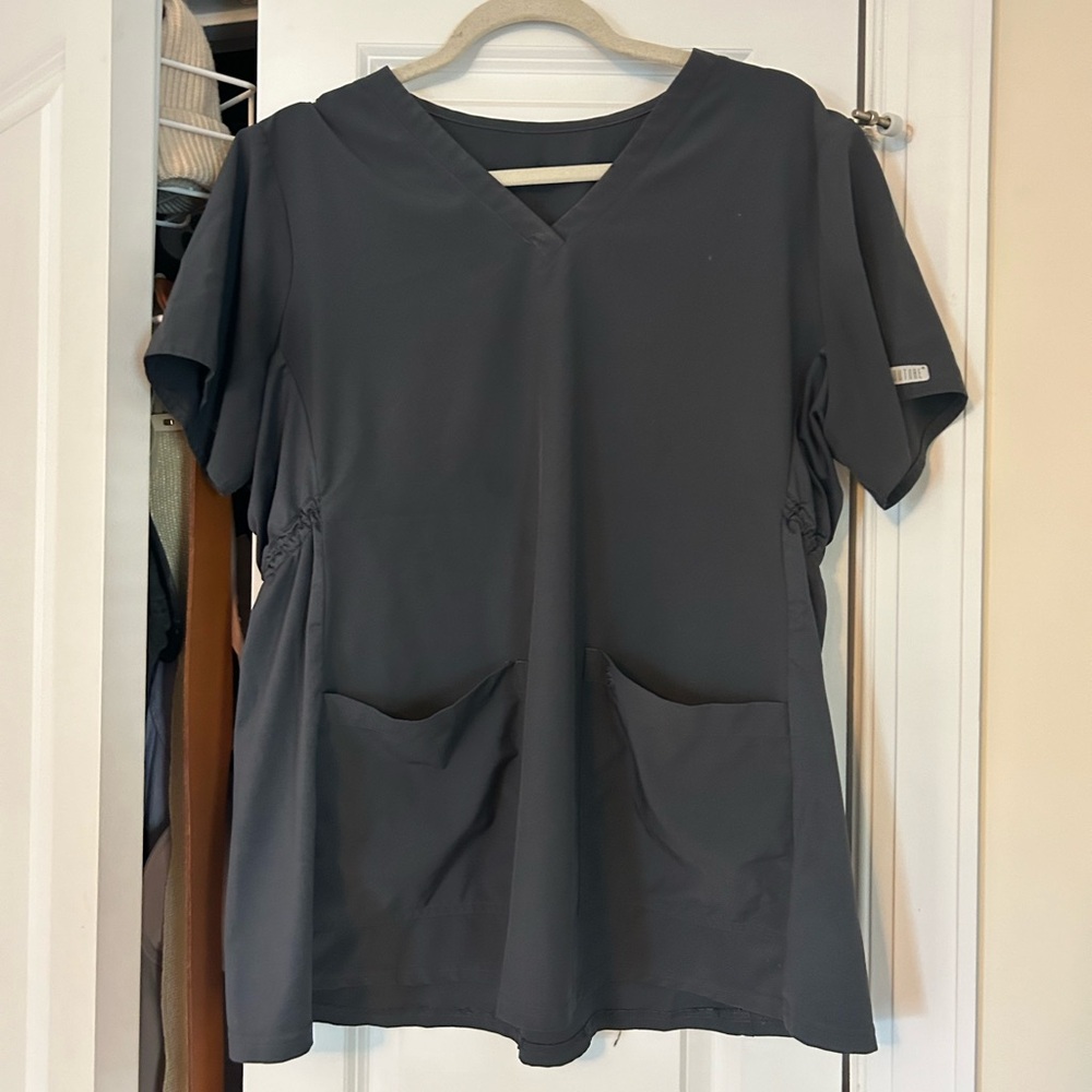 Med Couture Pewter Colored Maternity Scrub Top